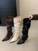 Spicy Girl Pointed Toe Knight 2025 Autumn Winter Pleated Slim Over-the-Knee Long Thin Heel High Boots_vogvips.com