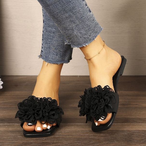 Floral-decorated Flat Sandals Available In Multiple Colors, Fashionable One-strap Sandals, Versatile For Beach And_vogvips.com