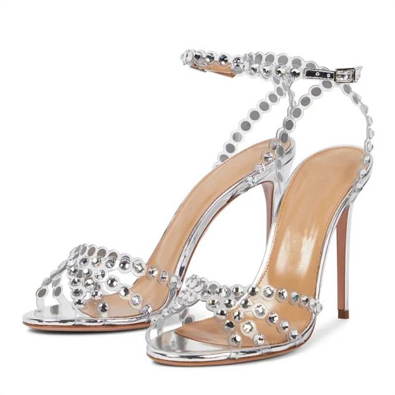 Women's Elegant Crystal Jelly Sandals With Round Toe And Thin High Heels Parties Special Occasions Stiletto Heels Round Toe Silver High Heels_vogvips.com