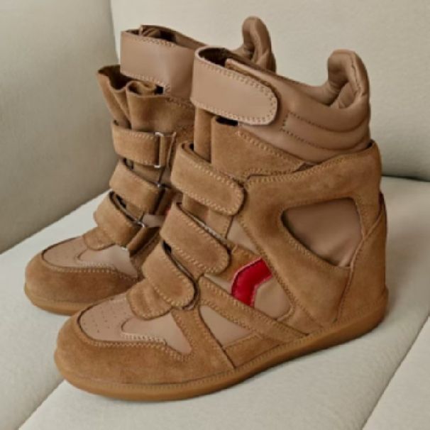 Inviible Height Increaing For Women Autumn New High Top Color Blocking Round Toe Velcro Sport Caual Hiking_vogvips.com