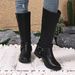 Women's Stylish Low-Heel Riding Boots - Classic Black PU Leather Knee-High Boots For Casual & Office Wear_vogvips.com