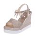 34-40 Size Summer 9cm Heel Height Open Toe Women Fashion Wedges Pearl Bling Sandals Peep-toe Easy Match Shoe_vogvips.com