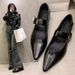 French Thick Heel Single Shoes Women's Spring And Autumn Metal Buckle Pointed Head Shallow Mouth Word With Mary Jane_vogvips.com