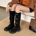 Cameido Women's Adjustable Leg Length Thigh High Boots With Belt Buckle And Lace Up Thick Soles For Autumn And Winter_vogvips.com