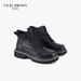 VICKI BROWN Men's Black Leather Ankle Combat Boots, Soft Fabric Lining Comfort Padded Insole, Non-Slip Block Rubber Sole Casual Work Outdoor Boot_vogvips.com