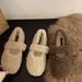French Style Outdoor Velcro Beanie Casual Mary Jane Furry Women 2025 New Single Shoes With Fleece For Autumn And Winter_vogvips.com
