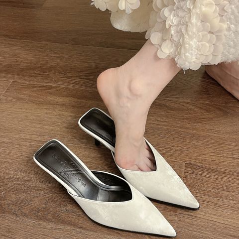 2025 Spring And Summer New Style: Slim, Pointed, Fine Heel, V-neck, Muller High Heels, Temperament Bottom, Baotou Half_vogvips.com