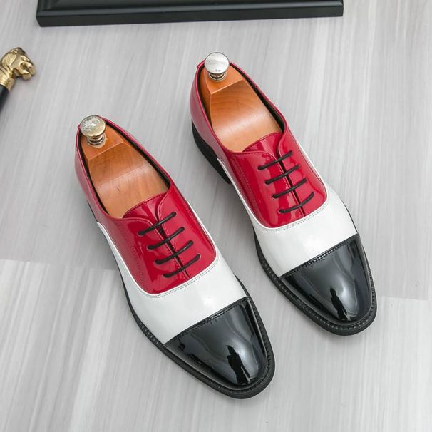 New Men's Shoes Patent Leather Shiny Three-joint Contrast Color Business Formal Casual Leather Shoes British Pointed Toe Stage Wedding Shoes_vogvips.com