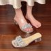 Summernew Arrival Silver Stereo Flower Rhinestone Transparent Thick Heel Sandals Women's Outwear Square Toe High Heel Sandals_vogvips.com