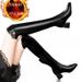 Women's Knee-High Winter Boots With Chunky Heel - Stretchy PU Leather Ankle Boots For Women - Slip-Resistant Rubber Sole - Fashionable_vogvips.com