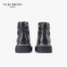 VICKI BROWN Men's Black Leather Ankle Combat Boots, Soft Fabric Lining Comfort Padded Insole, Non-Slip Block Rubber Sole Casual Work Outdoor Boot_vogvips.com