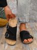 Men's Casual Simple Buckle Adjustable Set With Suede Upper Wood Grain Soft-Soled Slippers_vogvips.com