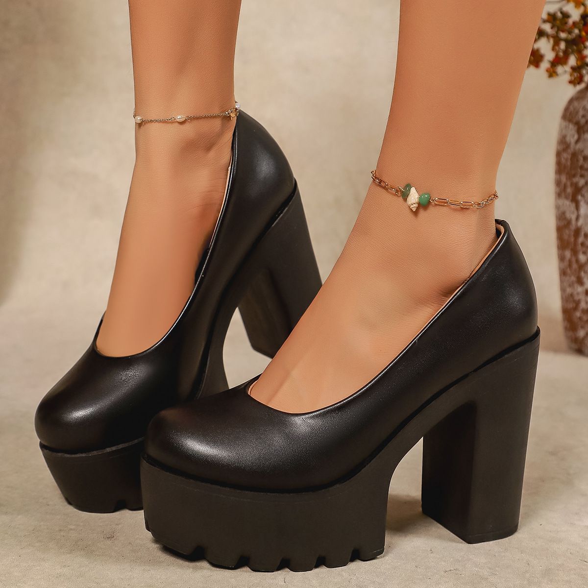 Low Cut Single Shoes For Women Chunky Heel European American Style Plus Size Spring Fashion High Heeled Footwear_vogvips.com