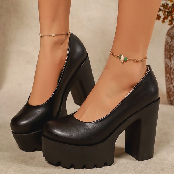 Low Cut Single Shoes For Women Chunky Heel European American Style Plus Size Spring Fashion High Heeled Footwear_vogvips.com