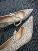 Cameido Wedding Mary Jane High Heeled With Pearl And Rhinestones Thin Heel Pointed Toe One Strap Single Shoes_vogvips.com