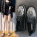 Women's Fashion Loafers With Rhinestones - Slip-On Comfort Shoes For Casual Wear, Round Toe & Low Heel, Black & Khaki Options_vogvips.com
