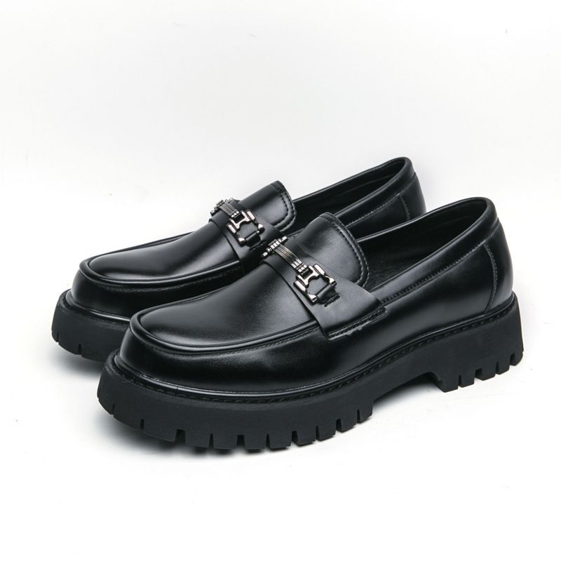 Foreign Trade Leather Shoes For Men 2025 Spring Men's Slip-On Thick Sole Youth Casual British Trend Loafers_vogvips.com