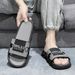 Slippers Men Wearing On The Beach, Anti Slip Trendy Sandals Summer Home Use, Fashionable And Casual One Word For Outdoor_vogvips.com