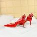 638-AH35M Korean Banquet High Heels Slim Heels, Shallow Mouth, Pointed Side Hollow Lacquer Leather Back Bow Women's_vogvips.com