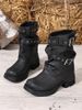 New Brown Black Chunky Heel Martin Fleece-Lined Chimney Women's Ankle Boots_vogvips.com