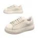 Cream White Quilted Stitch Platform Skate Shoes Wide Thick Laces Low Top Soft Leather Casual Men Sneakers_vogvips.com