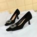 6183-3K83 Fashion Banquet Women's Shoes With Thin High Heels, Suede Surface, Shallow Mouth Square Head Metal Water_vogvips.com