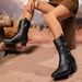 Women's Chunky Heel Stacked Boots Pointed Toe Mid Calf Boots For Wide Feet (Sizes 36-43) - PU Leather Slouchy Ankle Boots With Rubber Sole_vogvips.com