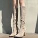 Pointed Toe Apricot Suede Long For Women 2025 Autumn Winter Stretch Slim Heel Over-the-Knee Thick High Boots_vogvips.com
