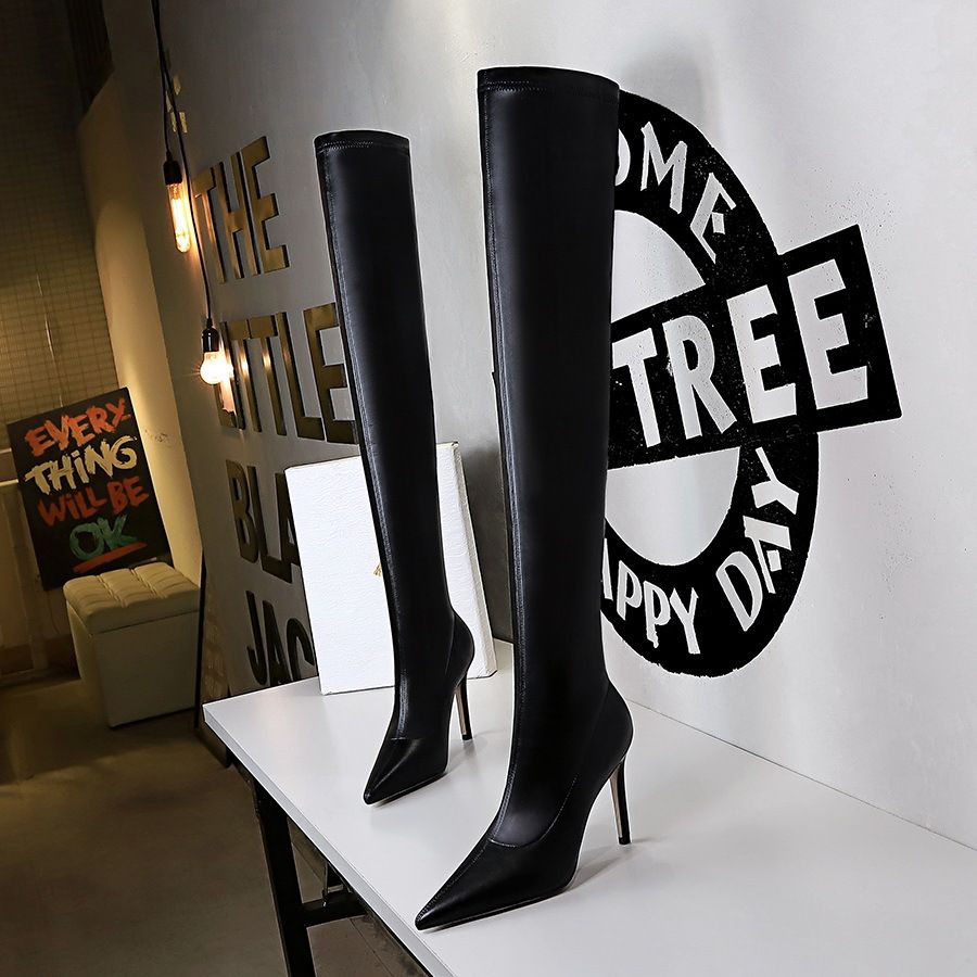 Fashion Pointed Toe Stiletto High Heel Over The Knee Boots - Winter & Fall Elegant Slim Fit Party Night Out Boots With PU Upper & Cotton Lining_vogvips.com