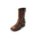 Women's Distressed Leather Punk Style Western Cowboy Ankle Boots With Big Buckle - Chunky Heel, Slip-On Design, Comfortable & Stylish For All Seasons_vogvips.com
