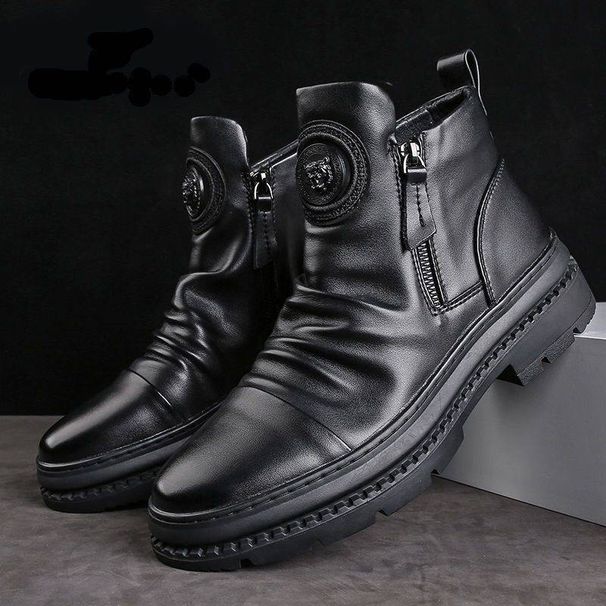 Winter New Martin Boots, Men's High-top Fleece Tactical Military Boots, Korean Version, Versatile British Style Men's Leather Boots, Cotton Shoes_vogvips.com