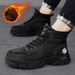 Men's Winter Work Boots - Leather High Top Ankle Boots With Warm Fleece Lining, Non-Slip PVC Sole For Outdoor & Casual Wear_vogvips.com