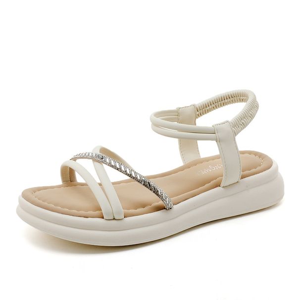 8805 New Women's Sandals 2024 Summer Outdoor Versatile Thick Flat Soft Sole Lace-up Forest Style Slippers Roman Shoes_vogvips.com