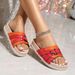 Home Wear Slip On Slippers Red Fabric Decorated Flat Shoes Comfortable Simple Double Layer White Flat Slippers_vogvips.com