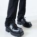 Unisex 2023 New Trendy Women Thick Sole Casual Derby Black Square Toe Small Leather Shoes_vogvips.com