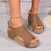 Plus Size New Women's Wedge Heel Peep-toe Chunky Platform Rivet Sandals_vogvips.com