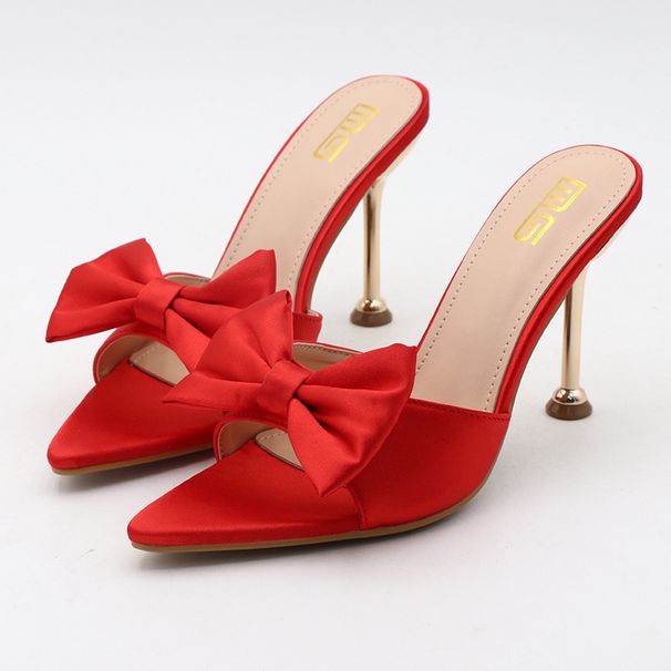 Women's Shoes Sexy Pointed Toe Bow Stiletto Sandals, Simple Solid Color Plus Size Women's Shoes For Wearing Outside._vogvips.com