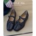Sheepskin Genuine Leather French Ballet For Women Soft Sole With Dress Retro Mary Jane Bowknot Flat Shoes_vogvips.com