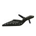 French Mesh Lace Pointed Head Thin Heel Baotou Rhinestone Slippers Outer Wear Hollow Word With Half Drag_vogvips.com