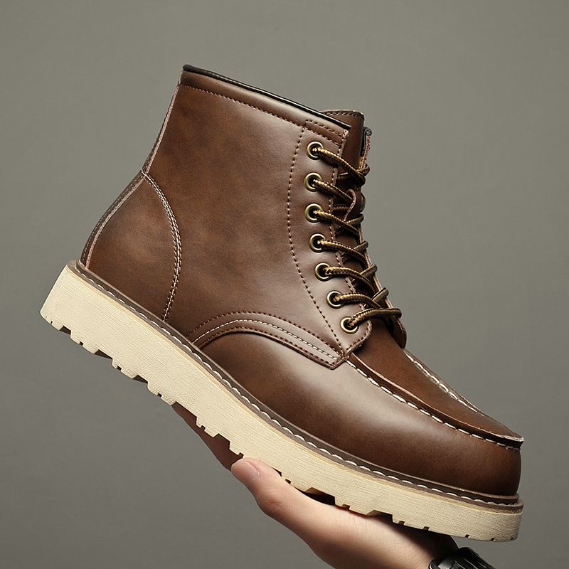 Madden Men's Shoes American Retro Tooling Boots High-top Leather Short Boots Medium-top Martin Boots_vogvips.com