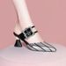 Women's Rhinestone Buckle Mid Heel Pointed Toe Slippers Unique Striped Closed Toe Summer New Style_vogvips.com