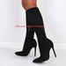【Pre-sale | Ships In 15 Days】high Elastic Leather Boots With Pointed Side Zipper Suede Stiletto Mid-calf Boots Plus Size 43_vogvips.com