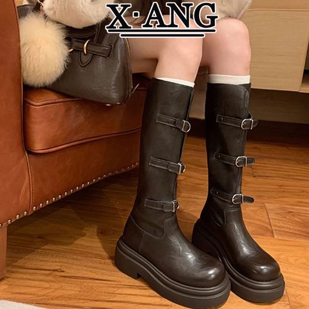 Genuine Leather Over-the-Knee High For Women, Long Boots, 2025 Autumn New Style, Chunky Heel, Thick Sole, Height_vogvips.com