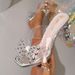 Outwearthick Sole Transparent Rhinestone High Heel Slippers Thick Heel Sandals Open Toe Flip Flops Rhinestone_vogvips.com