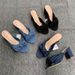 Spanish Summer Spring New Style Blue Bow Denim With Chunky Heel And Open Toe, Ultra-soft Women's Sandals_vogvips.com