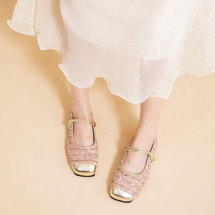 Small Fragrance Sequin Mary Jane Single Shoe Women's Shoes 2025 New Spring Summer Flat French Temperament Gentle Shoes Shallow Mouth_vogvips.com