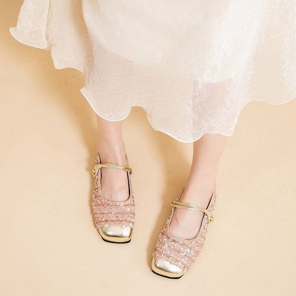 Small Fragrance Sequin Mary Jane Single Shoe Women's Shoes 2025 New Spring Summer Flat French Temperament Gentle Shoes Shallow Mouth_vogvips.com