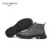 VICKI BROWN Men's Black Leather Ankle Combat Boots, Soft Fabric Lining Comfort Padded Insole, Non-Slip Block Rubber Sole Casual Work Outdoor Boot_vogvips.com