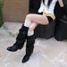 Women's Retro Black Thick Soled Slouch Rider Boots Versatile Height Increasing Belt Buckle Western Long Boots_vogvips.com