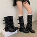 Cowhide Version~ Thick-Soled Cuff For Women 2025 New Niche Design Wrinkled Pile Long Boots_vogvips.com